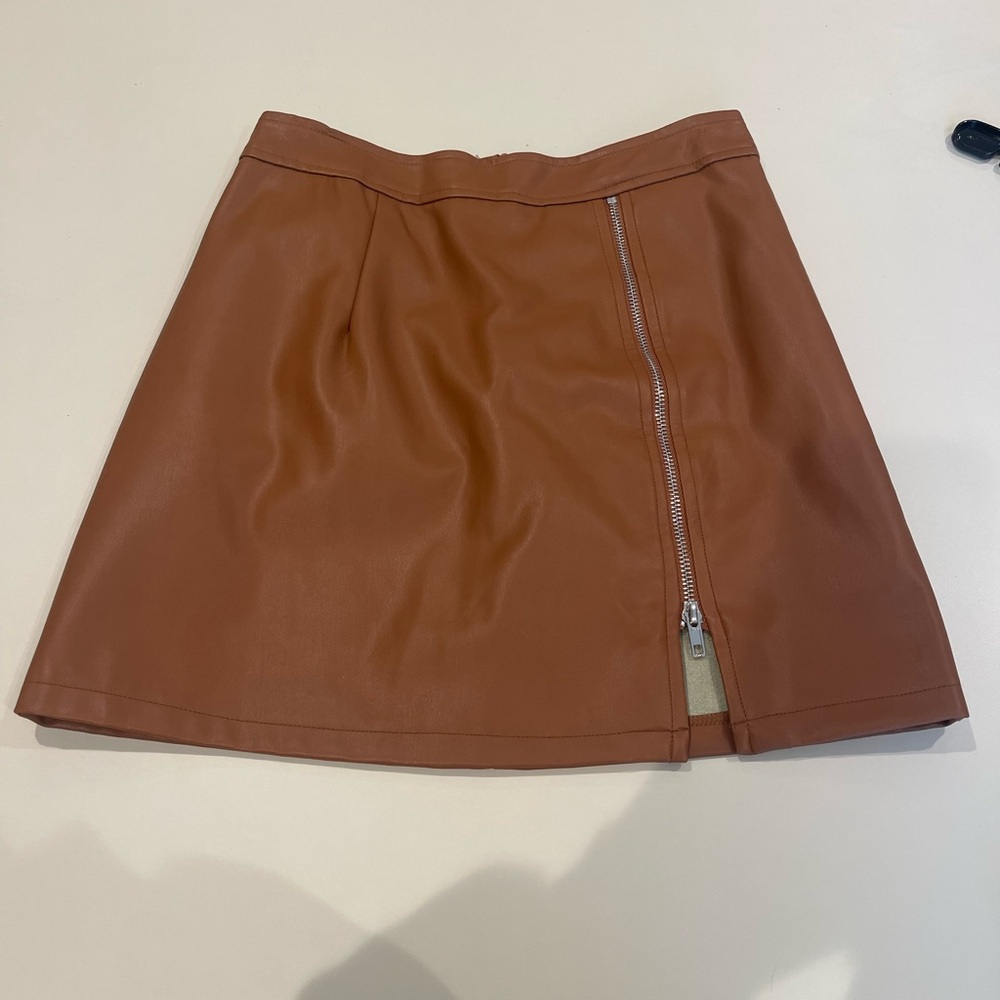 fab'rik Tan Leather Mini Skirt